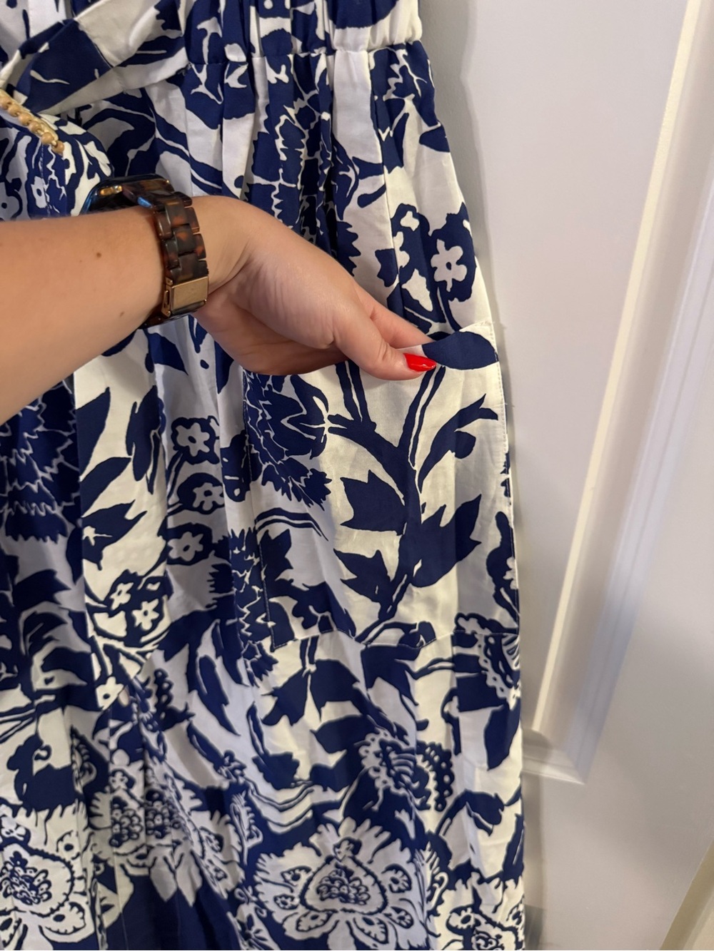 Zara Navy and White Floral Shirt Dress with Buckle - Picture 4 of 5